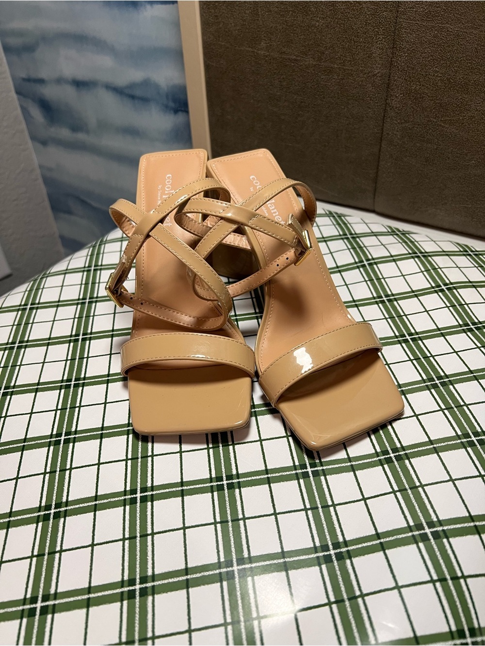 Steve Madden Cool Planet 7 1/2 Nude Patent Square-Toe Strappy Heels